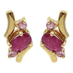 Pair of 9ct gold ruby and pink sapphire stud earrings