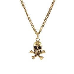 9ct gold skull and cross bone pendant necklace, hallmarked