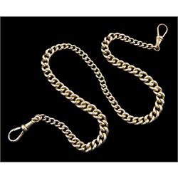 Early 20th century 9ct gold tapering watch chain with two clips, each link stamped 9 375