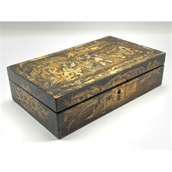 Queen Anne design Chinoiserie lacquer playing card box, L30cm