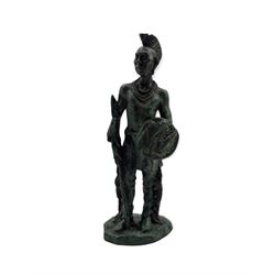 Bronze model of a Native American with green patina, H16cm 