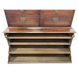 In the manner of George Speer - George III mahogany chest on folio cabinet, moulded top over four drawers, the lower section enclosed by two panelled doors with Gothic blind fret work, the interior fitted with four folio slides, lower mould over ogee bracket feet