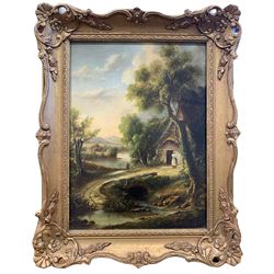 English School (19th century): Riverside Country Homes, oil on panel signed John Gwen 38cm x 28cm
