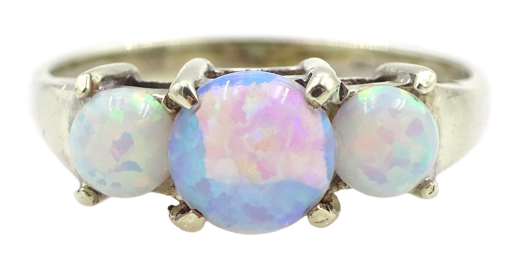 DS 9ct white gold three stone opal ring, hallmar - Jewellery, Watches ...