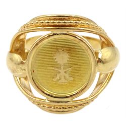 18ct gold emblem of Saudi Arabia signet ring, stamped 750