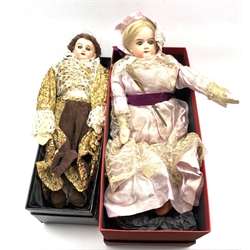 Armand Marseille Floradora bisque head doll with open mouth and blonde wig H44cm and another Armand Marseille doll H35cm