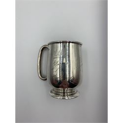 Silver christening mug engraved with initials and loop handle H10cm Sheffield 1959 Maker Viners Ltd 6.5oz