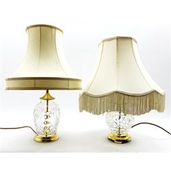 Waterford Kent Accent crystal table lamp with fringed shade H50cm overall and another glass lamp and shade (2)