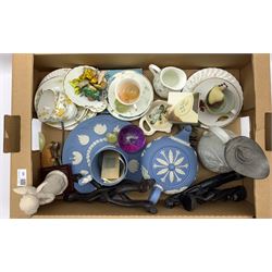 Caithness 'Fireball' paperweight, Wedgwood jasper ware items, assorted tea ware etc