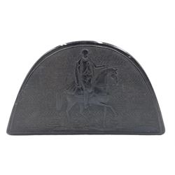 19th century French pressed horn snuff box in the form of a bicorn hat, the hinged lid depicting Napoleon of horseback, W8.5cm