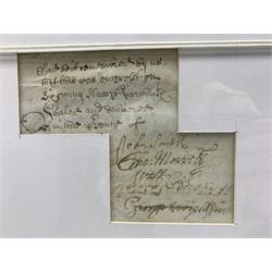 Framed Indenture referring to land in the county of York and dated 1694 47cm x 71cm 