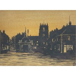 Thomas Bonfrey Burton (Beverley 1886-1941): 'St Mary's Beverley' and 'Market Place Beverley', two pen ink and watercolours signed with monogram, labelled verso max 27cm x 19cm (2)