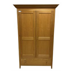 Marks & Spencer - light oak double wardrobe, enclosing hanging rail with single drawer fitted to base