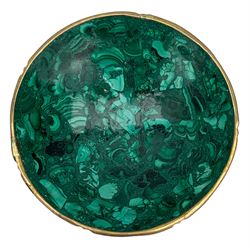 Composite malachite bowl, of shallow form with gilt metal rim, D14.5cm