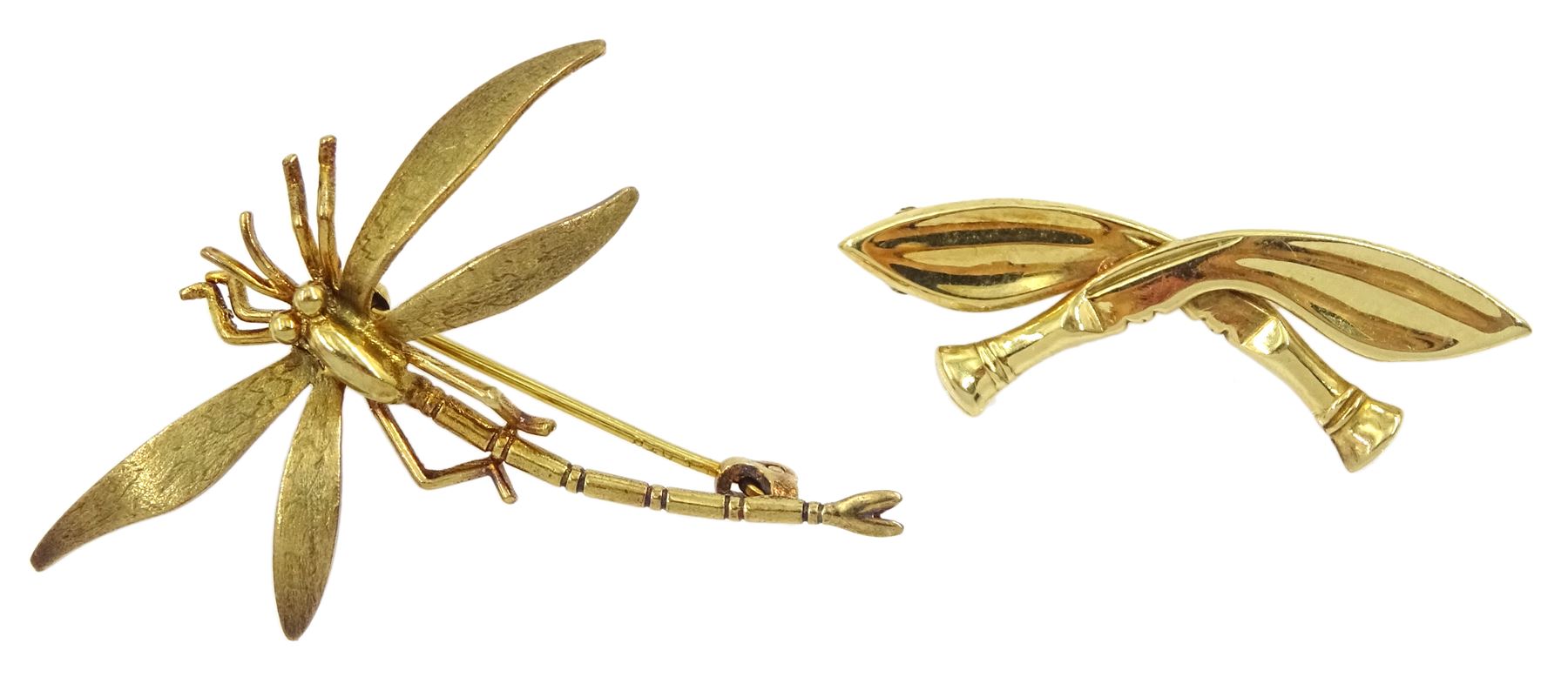 DS 9ct gold dragonfly brooch and 14ct Gurka sweetheart brooch, both ...