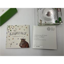 Two The Royal Mint United Kingdom 2019 silver proof fifty pence coins, comprising 'The Gruffalo and Mouse' and 'The Gruffalo', both cased with certificates (2)