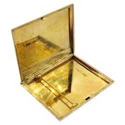 Asprey & Co Ltd 9ct gold cigarette case, engine turned decoration and slide lock, patent No. 21914, London 1938