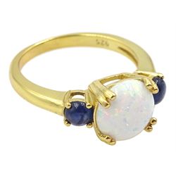 Silver-gilt sapphire and opal ring, stamped Sil