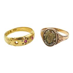 Victorian 18ct gold stone set ring, Birmingham 1898 and one other rose gold ring, stamped 15ct 