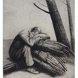 Frederick George Austin (British 1902-1990): ‘A Woodman Resting’, drypoint etching signed titled and dated 1926 in pencil 16cm x 15cm (unframed)
Provenance: direct from the granddaughter of the artist