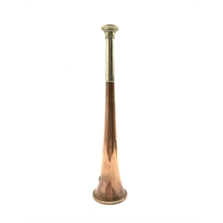 Plated and copper hunting horn by Swaine and Adeney, London, proprieters of Kohler and Son H24cm