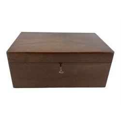 20th century walnut humidor, of rectangular form with hinged cover, the interior cover with presentation plaque, L34cm x D21cm, containing two cigar boxes, one with nine Embassy Small Corona cigars and two Union Klub cigars 