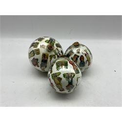 Three Victorian decoupage decalcomania glass globes with cork stopppers max 14cm 