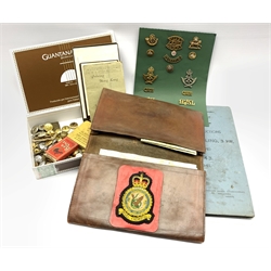 Number of military badges and buttons, photographs, Admiralty Book of Instructions for Lantern, Signalling 1941and a leather folding case with RAF badge