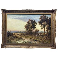 L Richards (British 19th century): Flatland Landscape with Figures and Trees, oil on canvas signed 40cm x 60cm