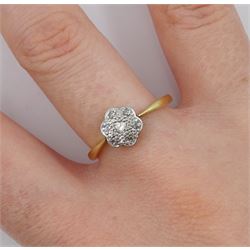 Gold diamond flower cluster ring, stamped 18ct PT