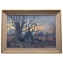 Hugh Ralph Micklem (British 1918-2009): Sunset Through the Trees, oil on board signed and dated '70, 37cm x 54cm