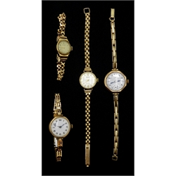 Omega 9ct gold ladies manual wind wristwatch on gold plated strap, 9ct gold Seiko and Rotary bracelet wristwatches hallmarked and one other 9ct gold wristwatch on gold plated strap