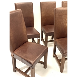 Set six oak framed leather high back chairs 