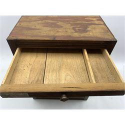 Nest of eight oak and pine shallow drawers W39cm 