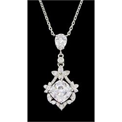 Silver cubic zirconia pendant necklace, stamped 925
