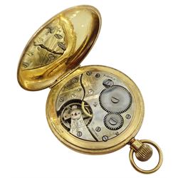 9ct gold open face Swiss lever pocket watch, white enamel dial with Roman numerals and subsidiary seconds dial marked 'Barnsely British Co-Operative Society Ltd', case by Rotherham & Sons, London 1930