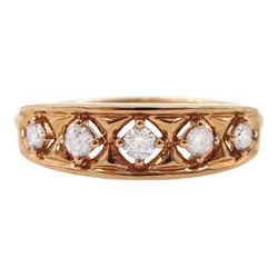 9ct rose gold five stone round brilliant cut diamond ring, hallmarked, total diamond weight approx 0.25 carat