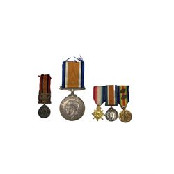 Queen's South Africa miniature medal with Transvaal and Natal clasps, WWI miniature trio and a British War medal to 2071 T.S. J Bowie Engn R.N.R. (3)