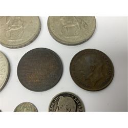 Great British and World coins, including two Queen Victoria 1887 shillings, three King George V 1935 crowns, various silver threepence pieces, United States of America 1921 Morgan dollar etc