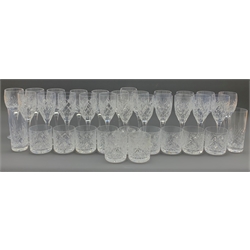 Set of twelve Royal Doulton crystal wine glasses, eleven tumblers & two highball tumblers, together with eleven matching wine glasses 