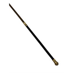 19th century ladies riding plaited leather whip with embossed gold plated pommel and collar, L82cm approx.