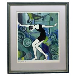 Duncan John Lister (British contemporary): Art Deco Style Dancing Flapper Girl, oil on card signed and dated 1997, 44cm x 37cm
