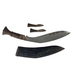  Nepalese  kukri with skinning knives in scabbard, another kukri and an African knife with brass blade (3)