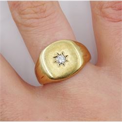 9ct gold gentleman's gypsy set diamond signet ring, Birmingham 1959