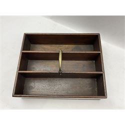 Early 19th century mahogany three division cutlery tray with brass handle 41cm x 33cm