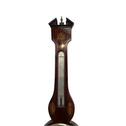 Early 19th century  - Mahogany cased Sheraton mercury barometer with a break arch pediment and finial, silvered register inscribed A Pagani Nottingham, with a spirit thermometer and conch inlay. Syphon tube intact and mercury present.