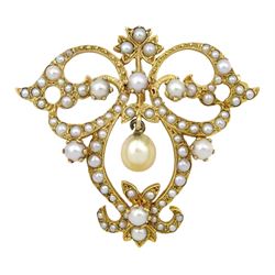 Early 20th century 9ct gold pearl pendant/brooch