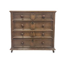 19th century oak straight-front chest, rectangular top over four drawers with panelled fronts