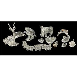 Quantity of SCS Swarovski Crystal including Kudu, Elephant, Lion, Seal pair, Swans, Birds, Heart etc. Seals, Swan and Birthday Cake with certificates (10)
