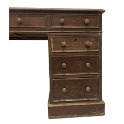 Victorian mahogany partners desk, rectangular top with inset writing surface and moulded edge, fitted with three frieze drawers to each side, the front pedestals with six graduating drawers and cupboards to the rear